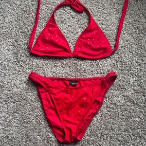 Bebe Red Bikini Set with Diamond Details - Size L